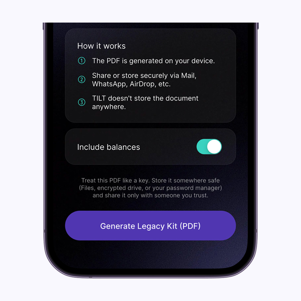 Beam net worth tracker PDF export showing how to export your own financial data.