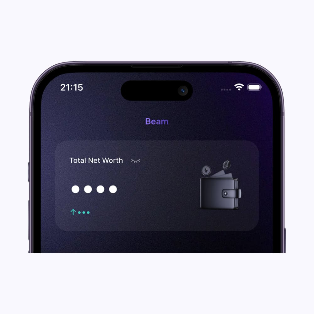 Beam net worth tracker dashboard with Privacy Mode enabled to hide all financial amounts.