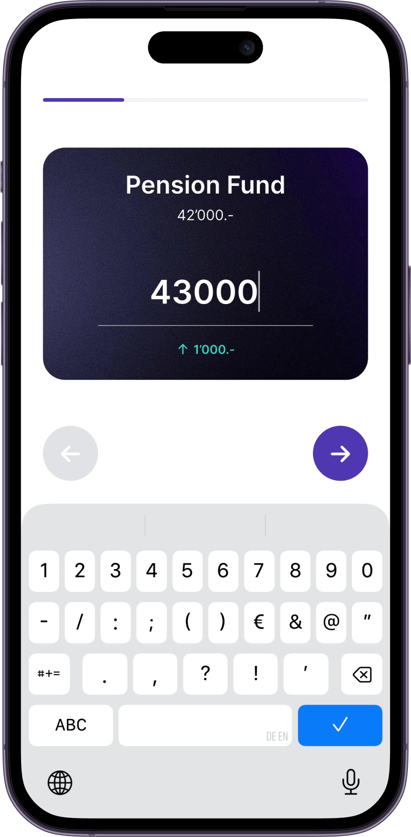Beam net worth tracker screen showing an asset card where you enter a new balance during a manual check-in
